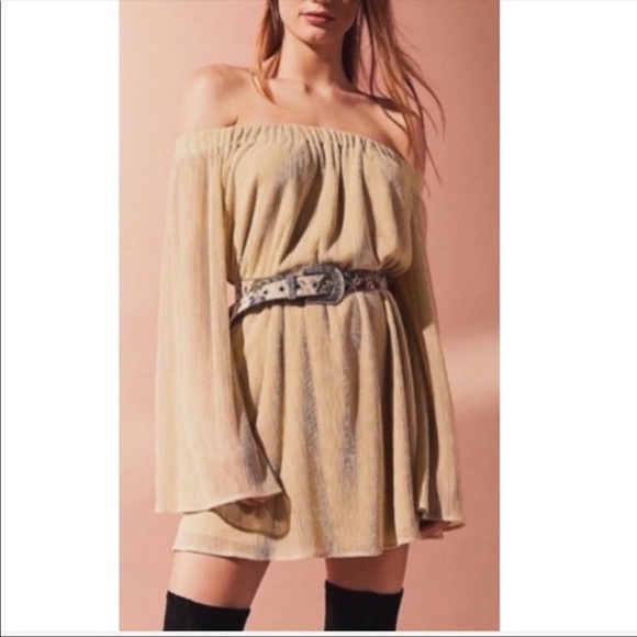 BDG Dresses & Skirts - UO BDG Off the Shoulder Gold Dress NWT in XS